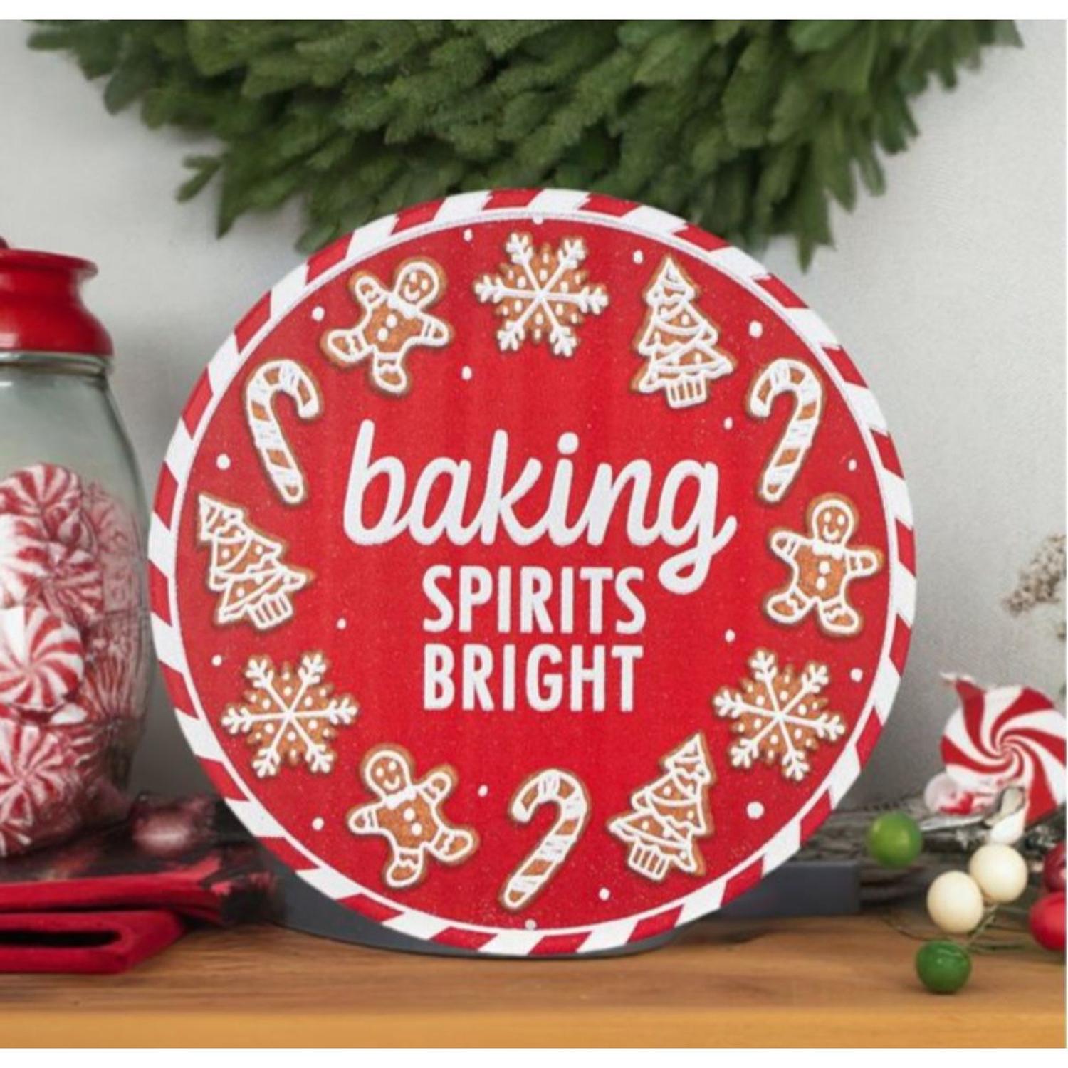 12" Metal Round Sign: Baking Spirits Bright