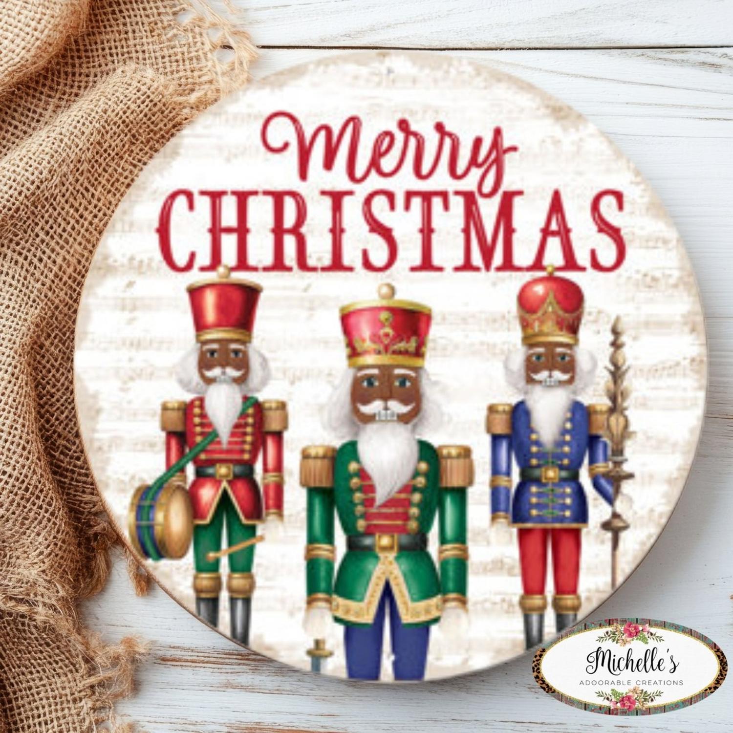 12" Metal Round Sign: Dark Nutcracker Merry Christmas