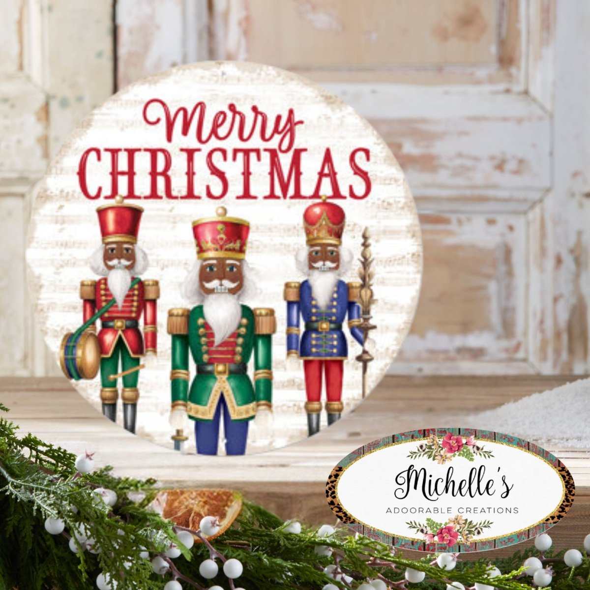 Shop For 12" Metal Round Sign: Dark Nutcracker Merry Christmas