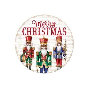 Shop For 12" Metal Round Sign: Dark Nutcracker Merry Christmas