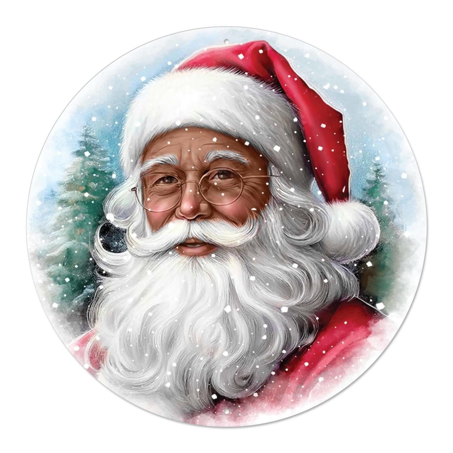12" Metal Round Sign: Dark Skin Santa Portrait