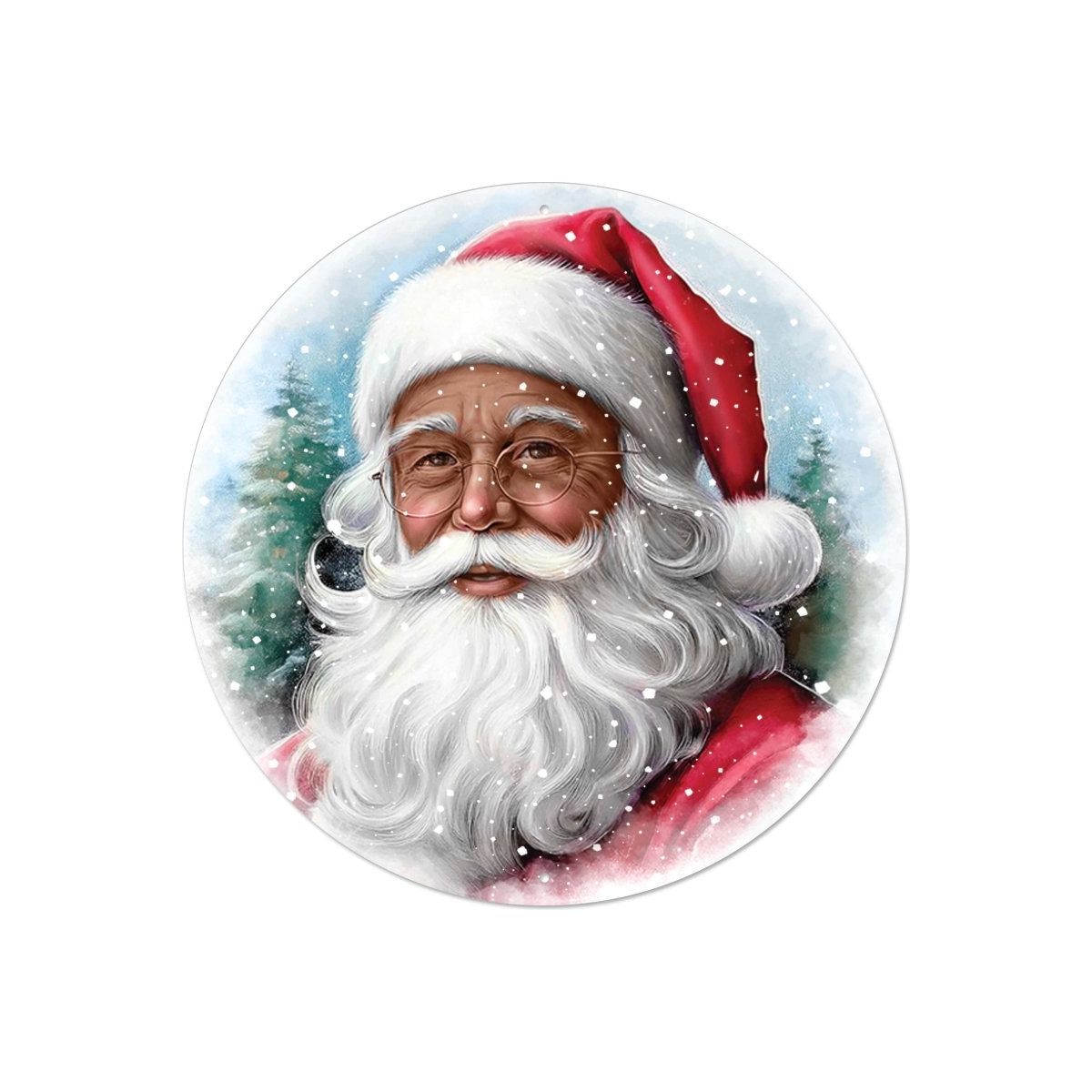 Shop For 12" Metal Round Sign: Dark Skin Santa Portrait