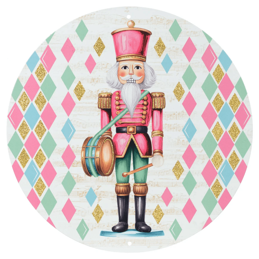 Shop For 12" Metal Round Sign: Glitter Pastel Nutcracker