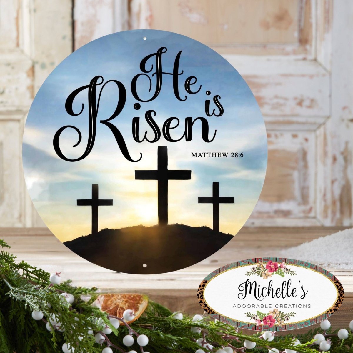 Shop For 12" Metal Round Sign: He Is Risen
