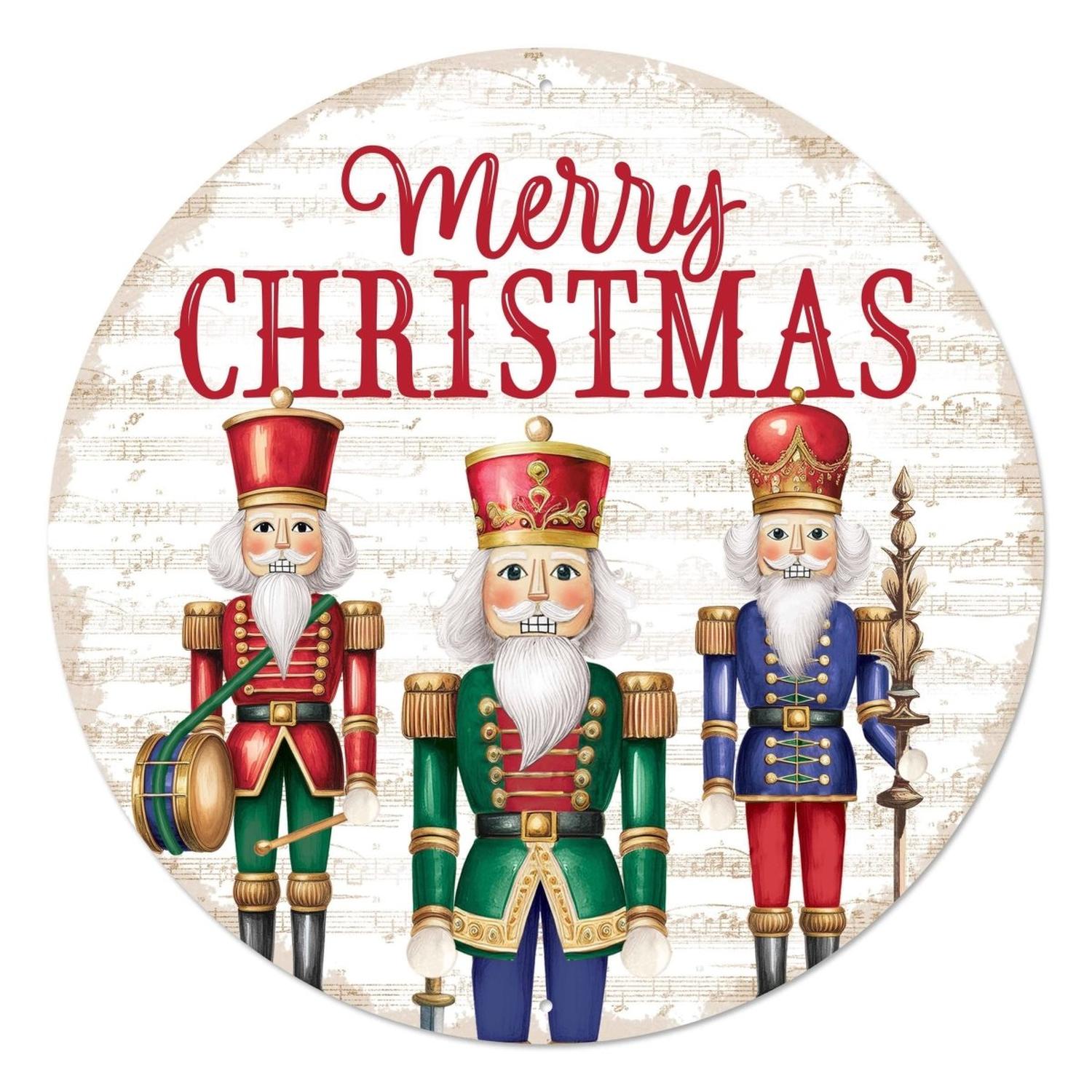 12" Metal Round Sign: Nutcracker Merry Christmas