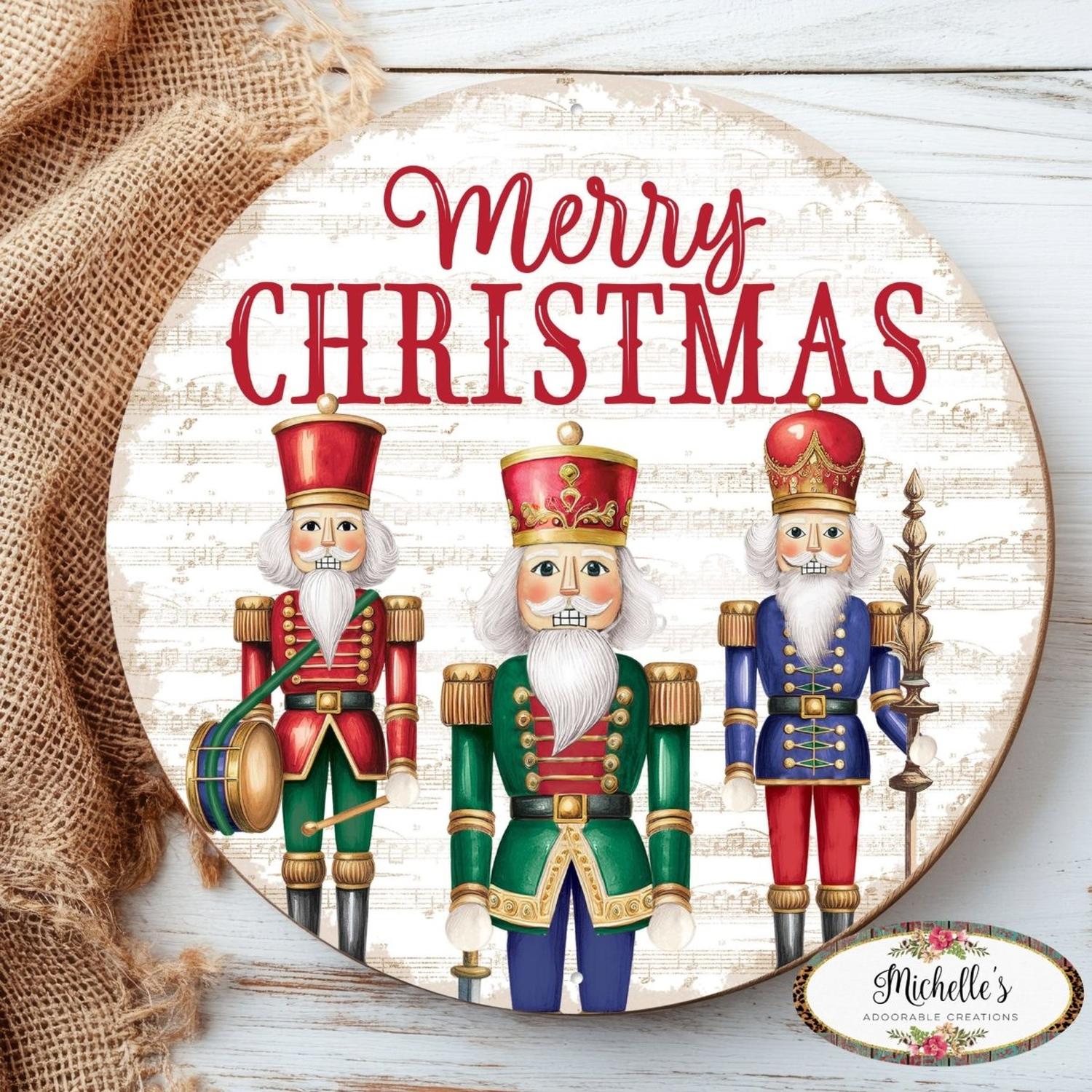 12" Metal Round Sign: Nutcracker Merry Christmas