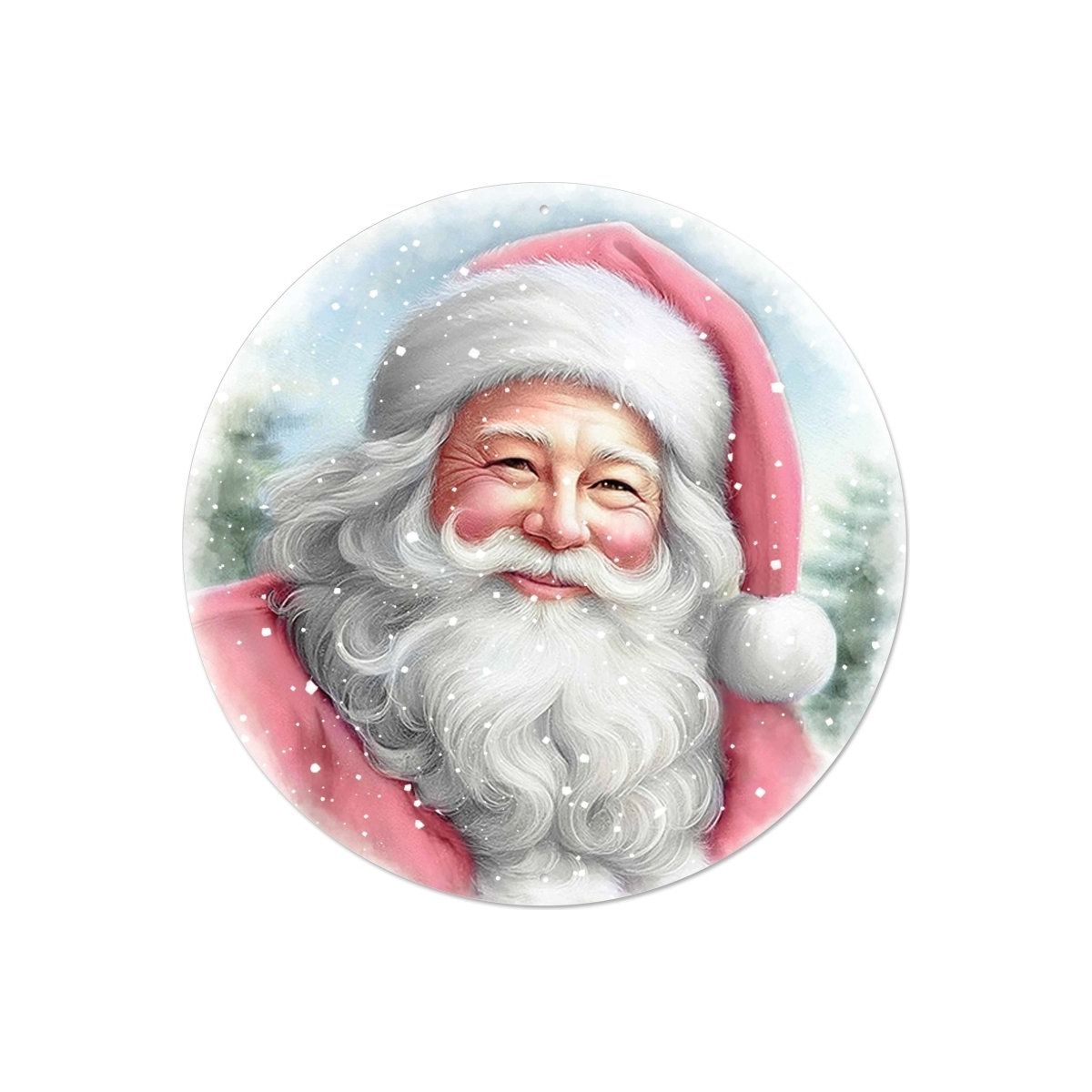 Shop For 12" Metal Round Sign: Pink Santa Portrait