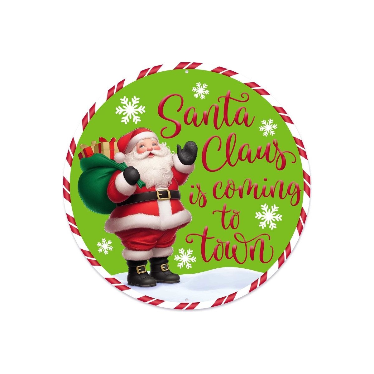 Shop For 12" Metal Round Sign: Santa Coming To Town (Green)