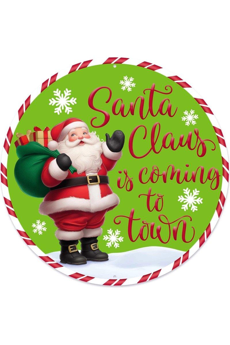 Shop For 12" Metal Round Sign: Santa Coming To Town (Green)