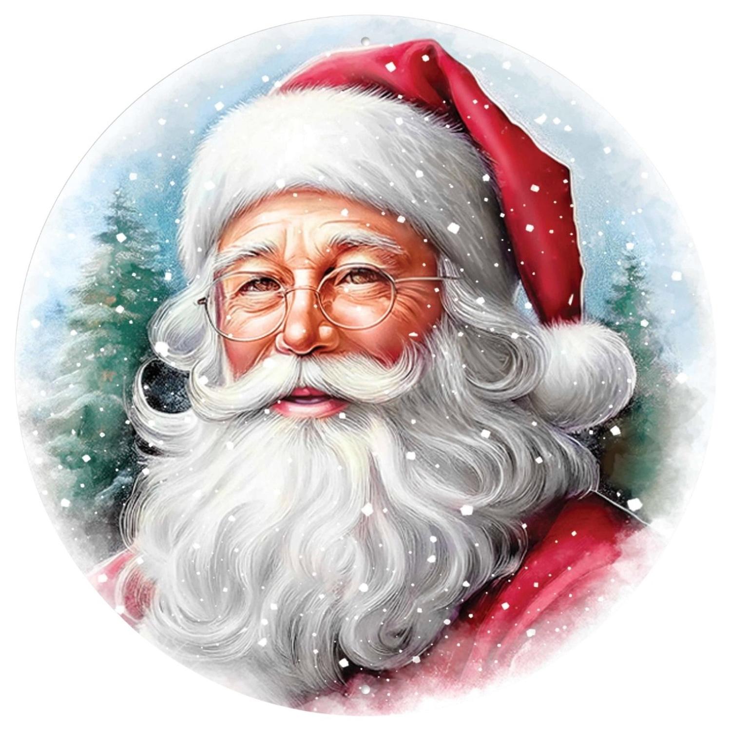 12" Metal Round Sign: Santa Portrait