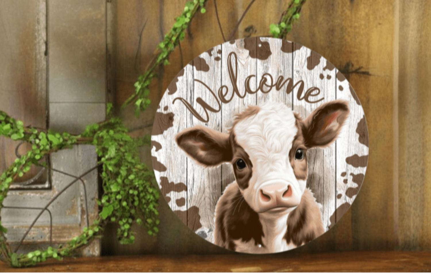 Shop For 12" Metal Round Sign: Welcome Brown Calf