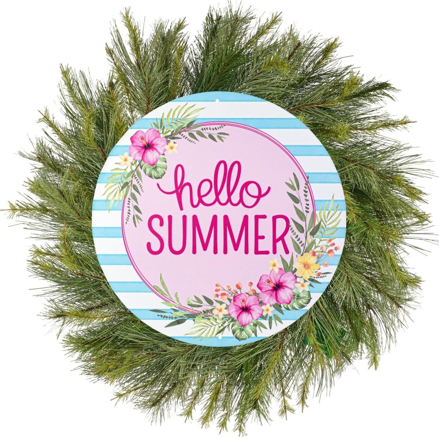 12" Metal Sign: Hello Summer Floral
