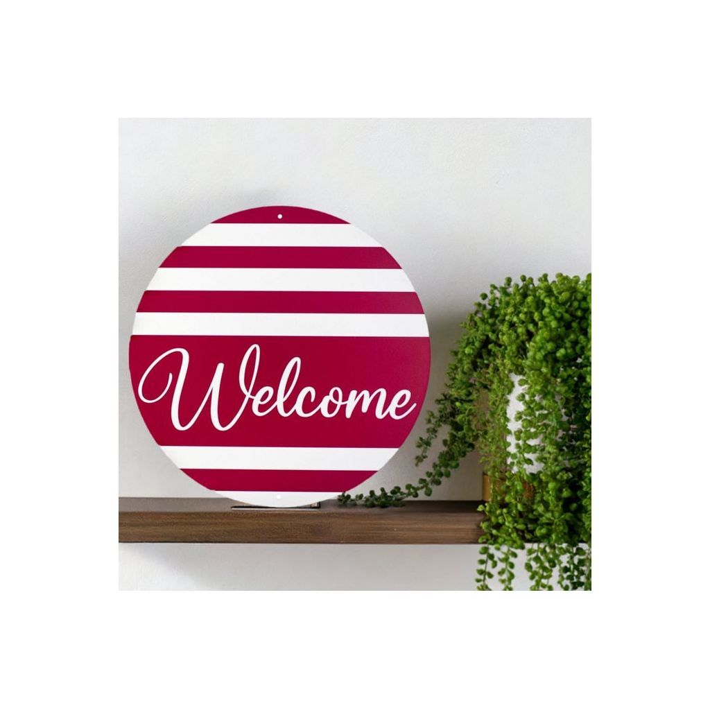 Shop For 12" Metal Sign: Welcome Red Stripes at Michelle's aDOORable Creations