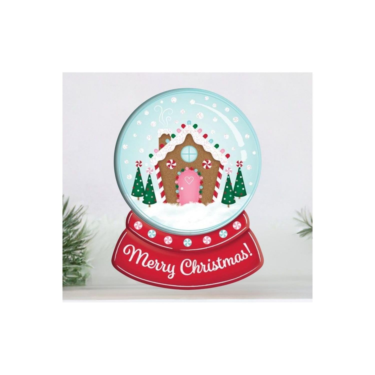 12" Metal Snow Globe Sign: Gingerbread House