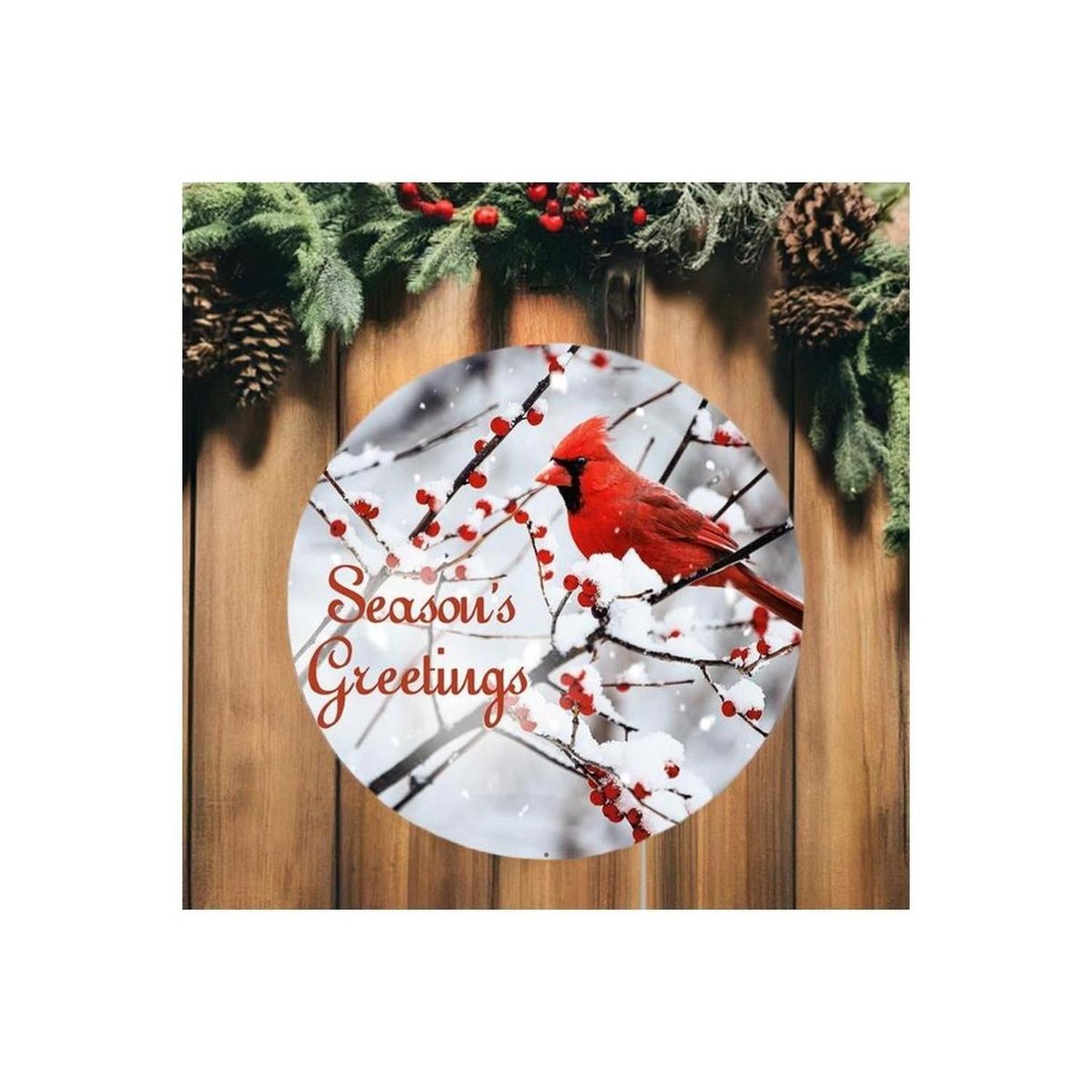 12" Red Christmas Cardinal Season's Greeting Sign
