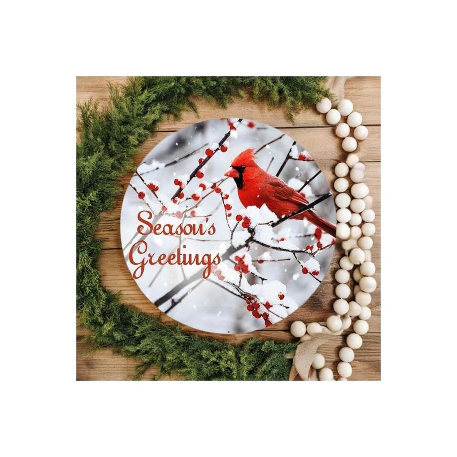 12" Red Christmas Cardinal Season's Greeting Sign