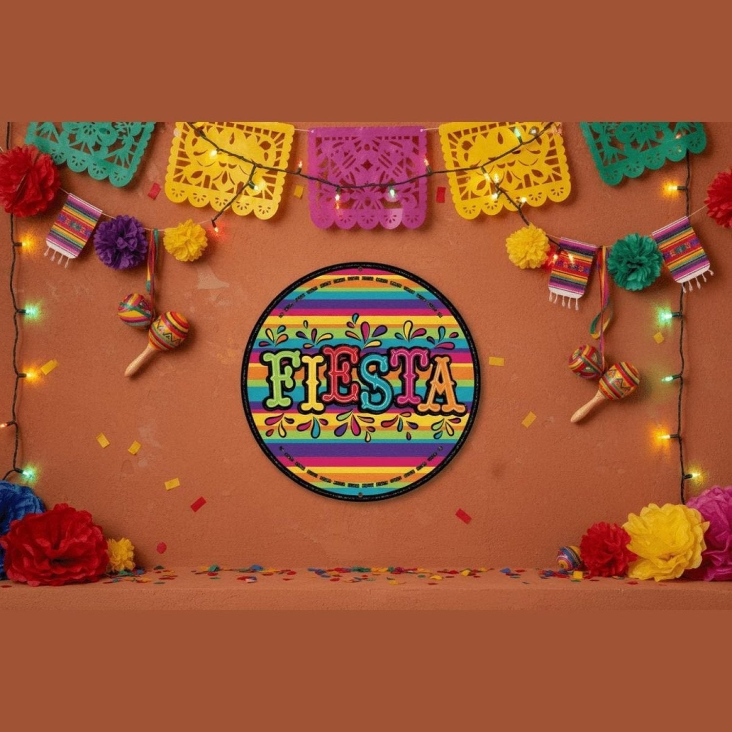 Shop For 12" Round Metal Sign: Glitter Fiesta