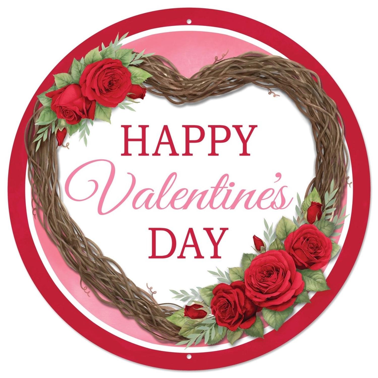 12" Round Metal Sign: Happy Valentine's Day