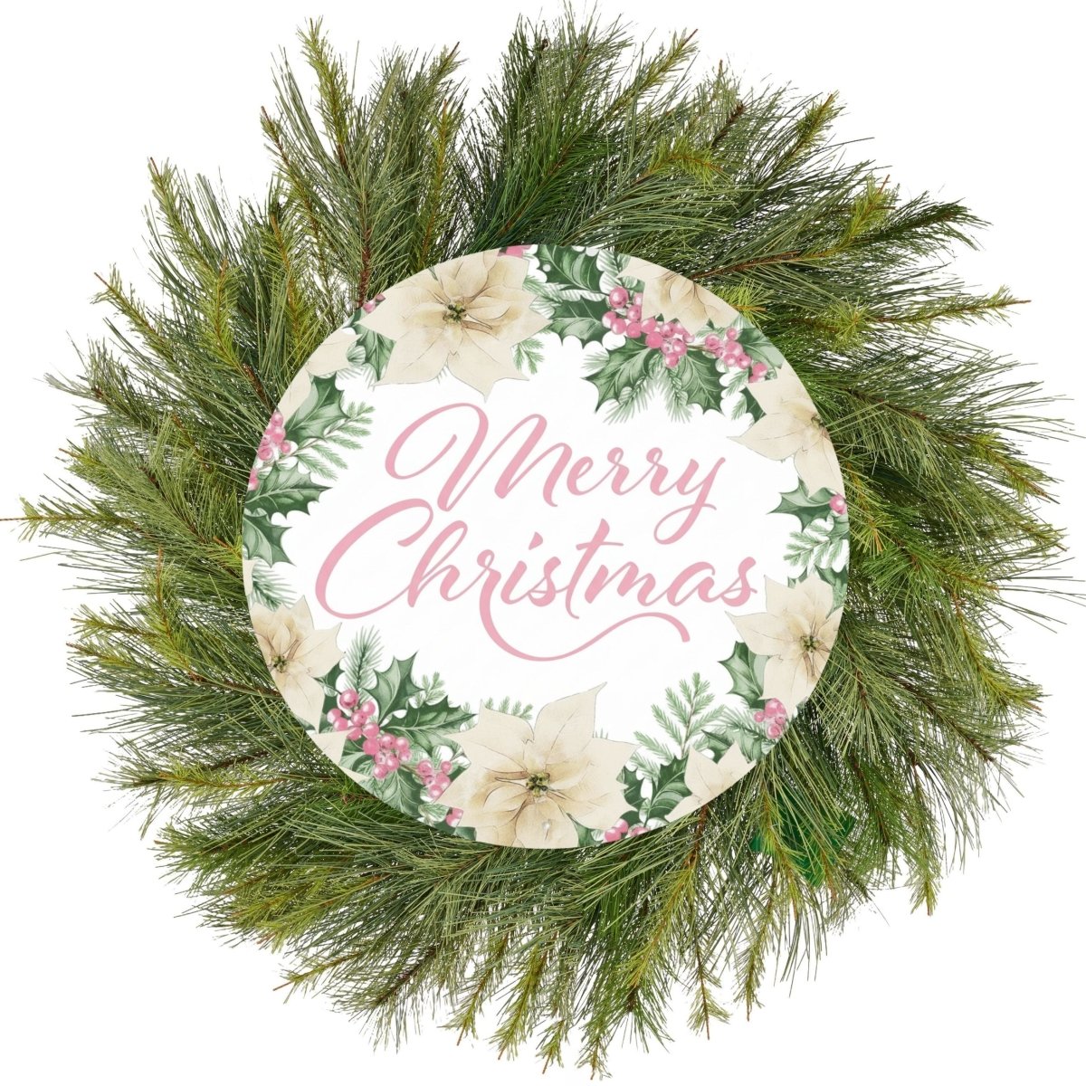 Shop For 12" Round Metal Sign: Merry Christmas W/Holly