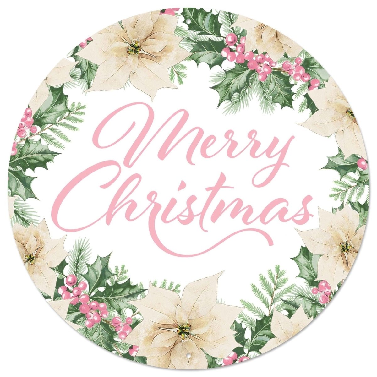 Shop For 12" Round Metal Sign: Merry Christmas W/Holly