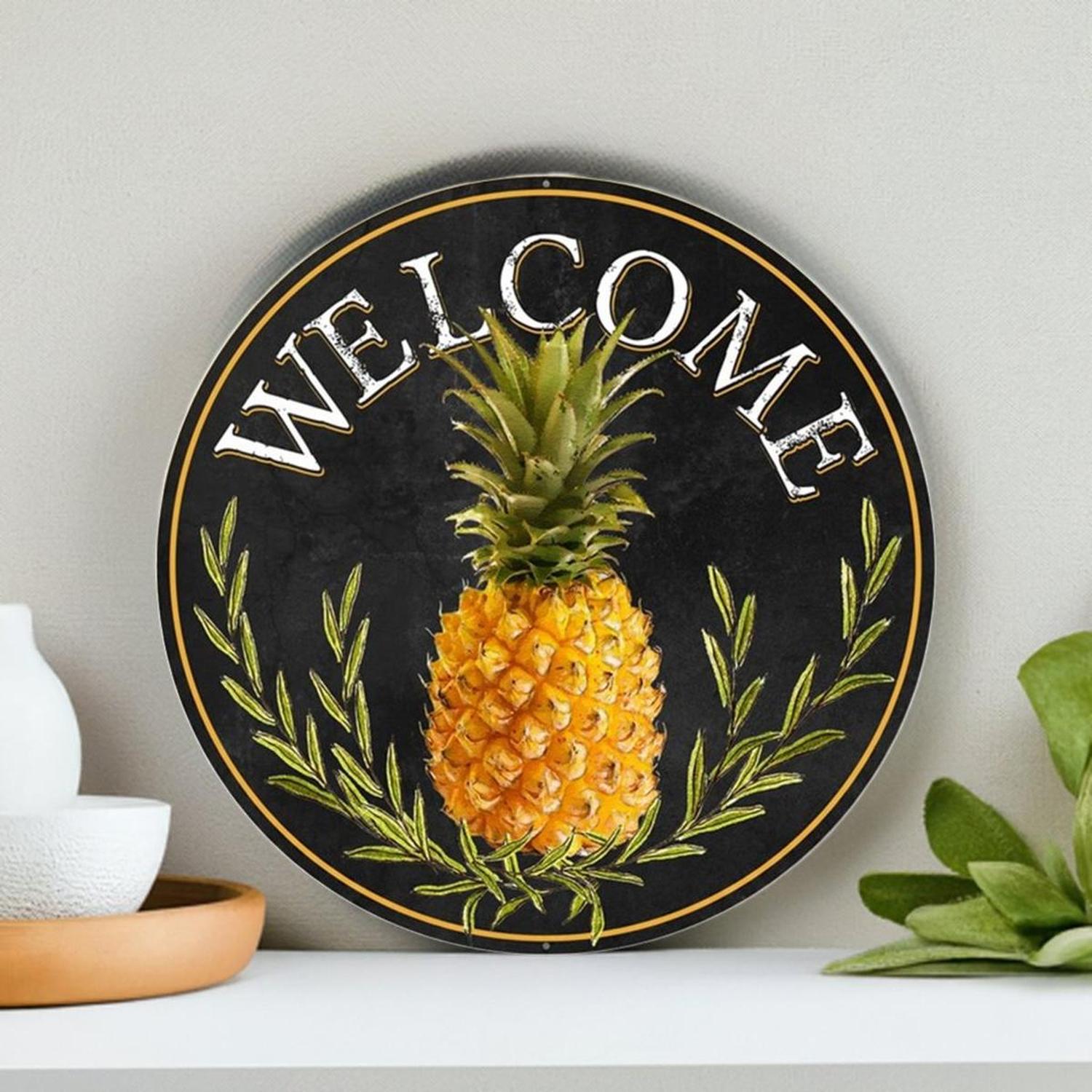 Shop For 12" Round Metal Sign: Welcome Pineapple at Michelle's aDOORable Creations