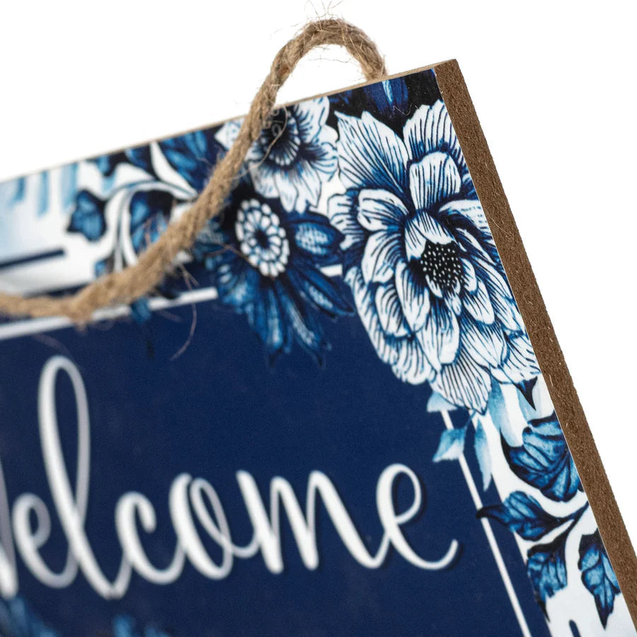 Shop For 12" Welcome Blue Floral MDF Wood Sign