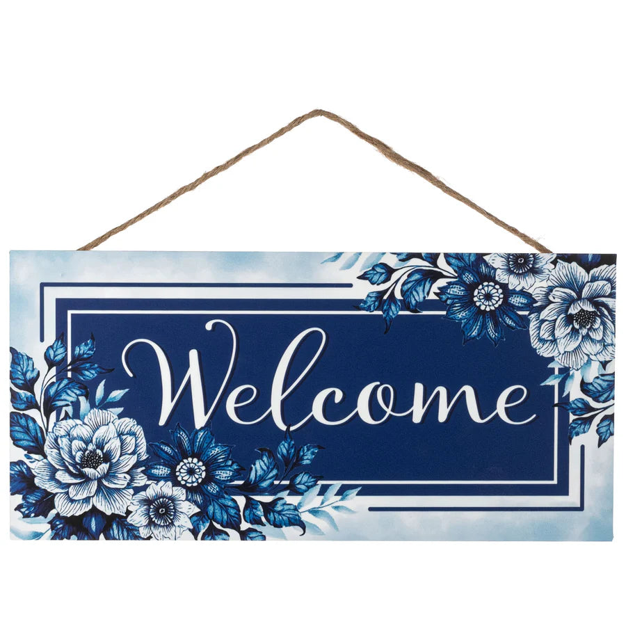 Shop For 12" Welcome Blue Floral MDF Wood Sign