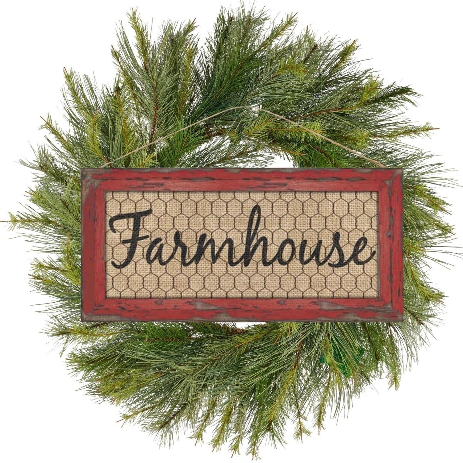 12" Wooden Sign: Farmhouse (Red)