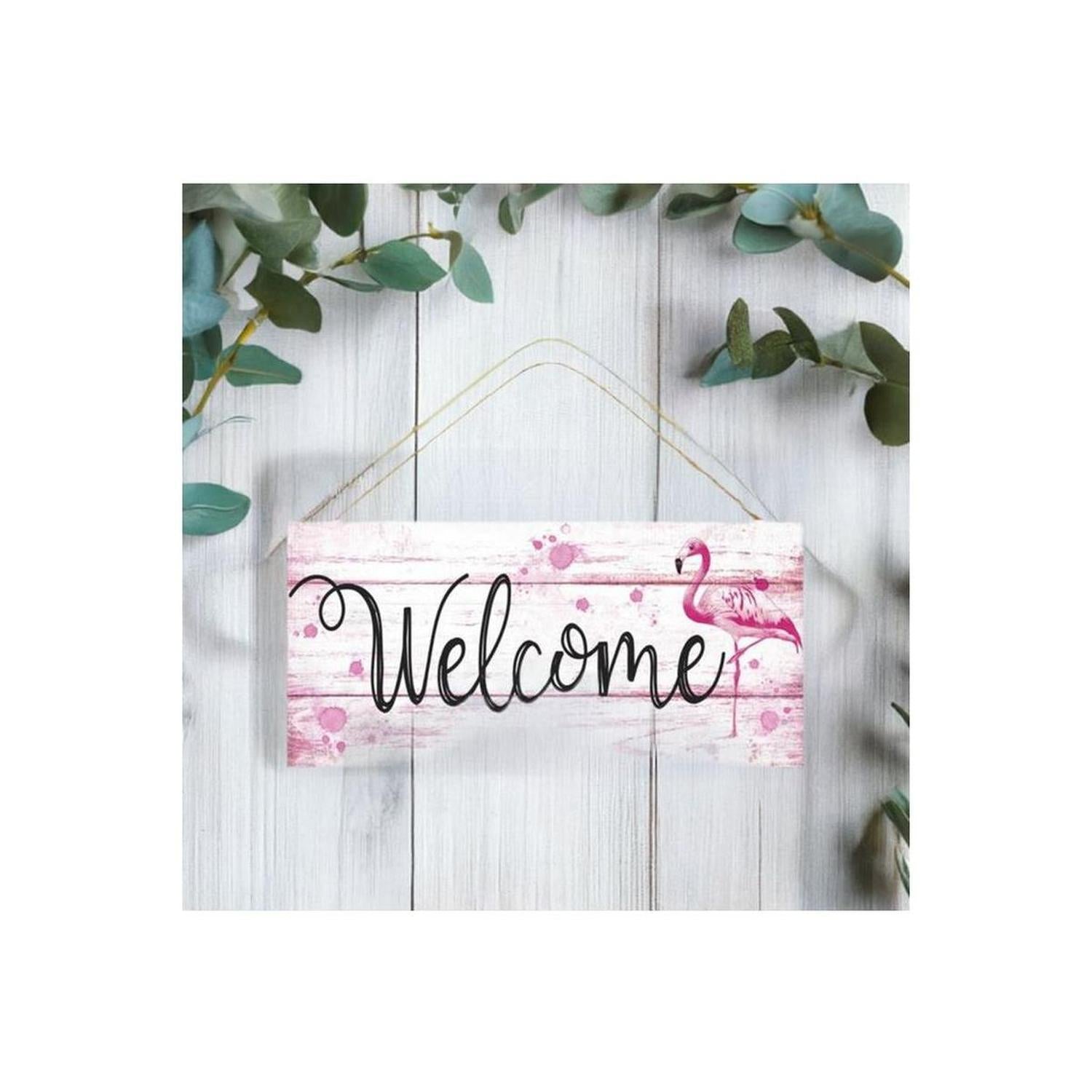 12" Wooden Sign: Flamingo Welcome