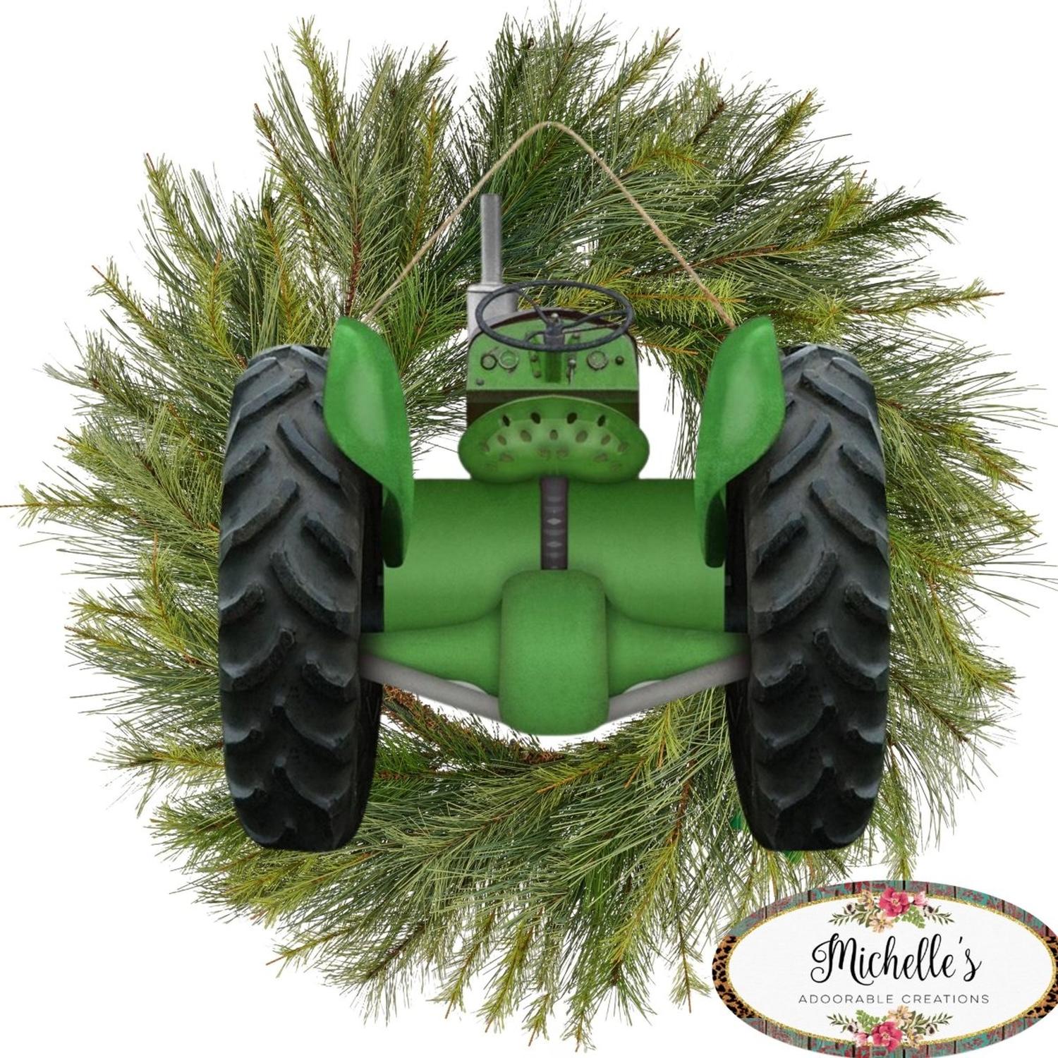 12" Wooden Sign: Green Tractor