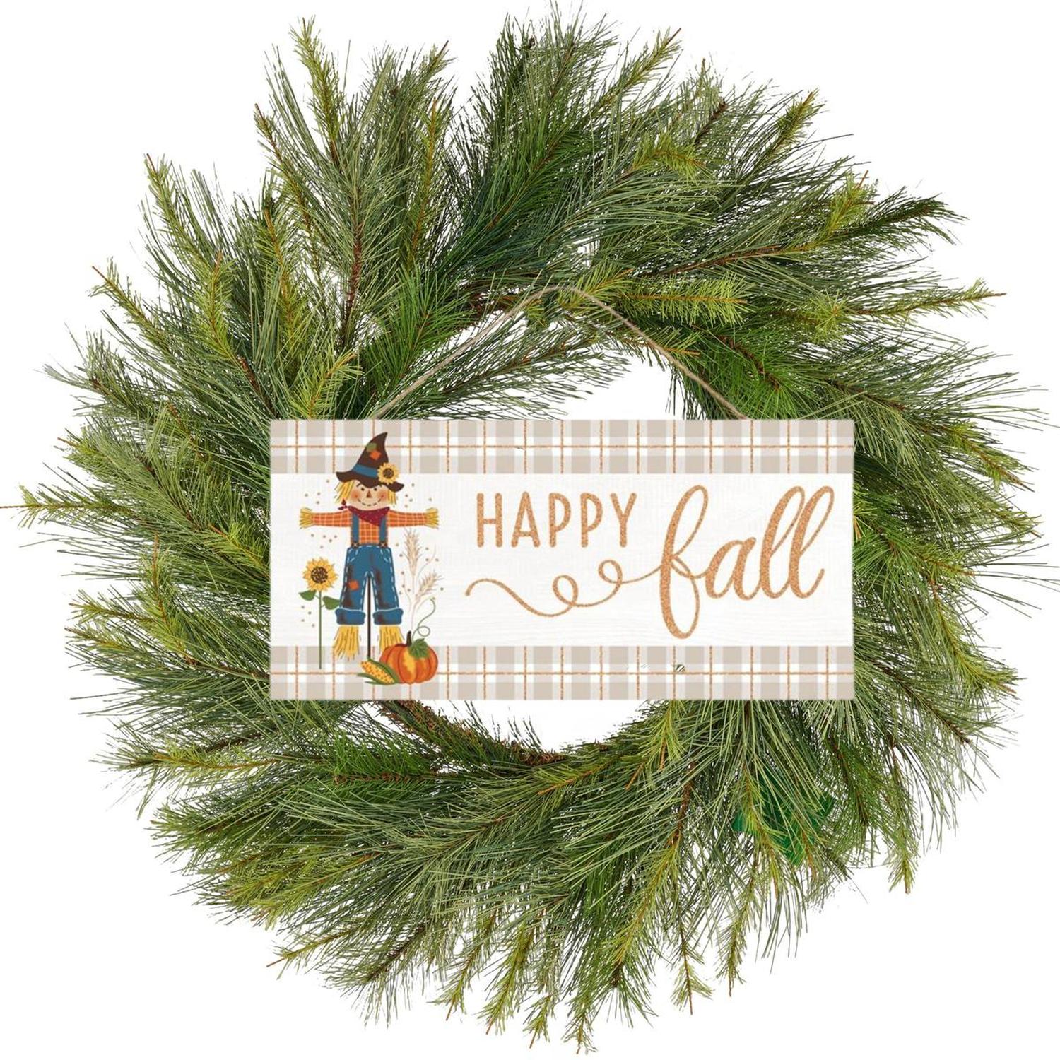 12" Wooden Sign: Happy Fall Scarecrow