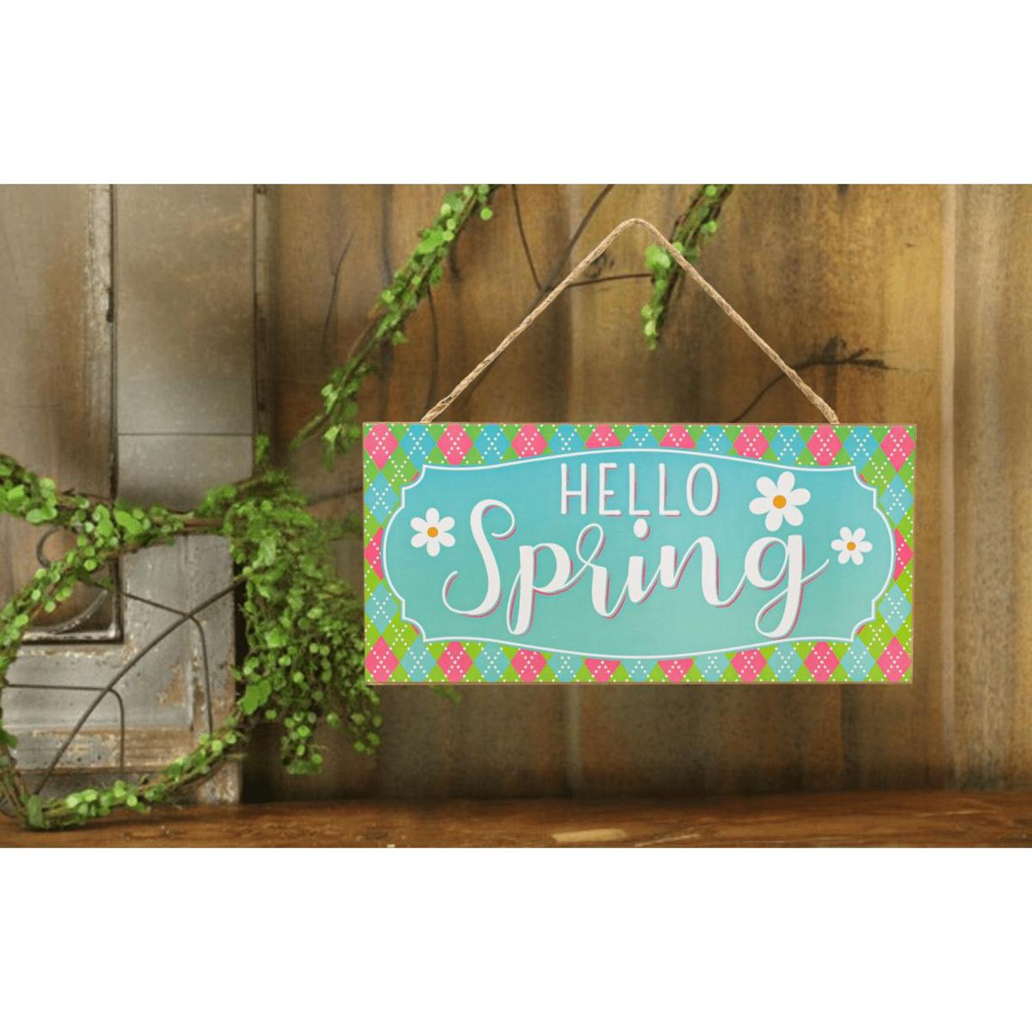 12" Wooden Sign: Hello Spring Flower