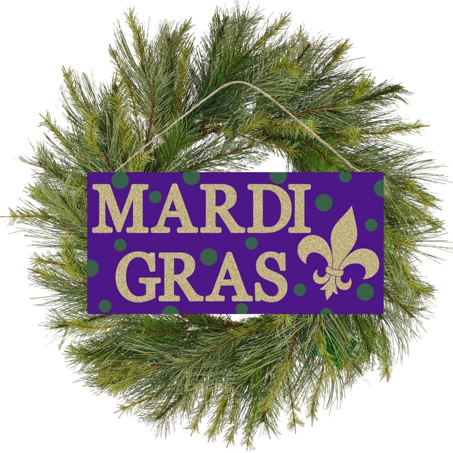 12" Wooden Sign: Mardi Gras Fleur