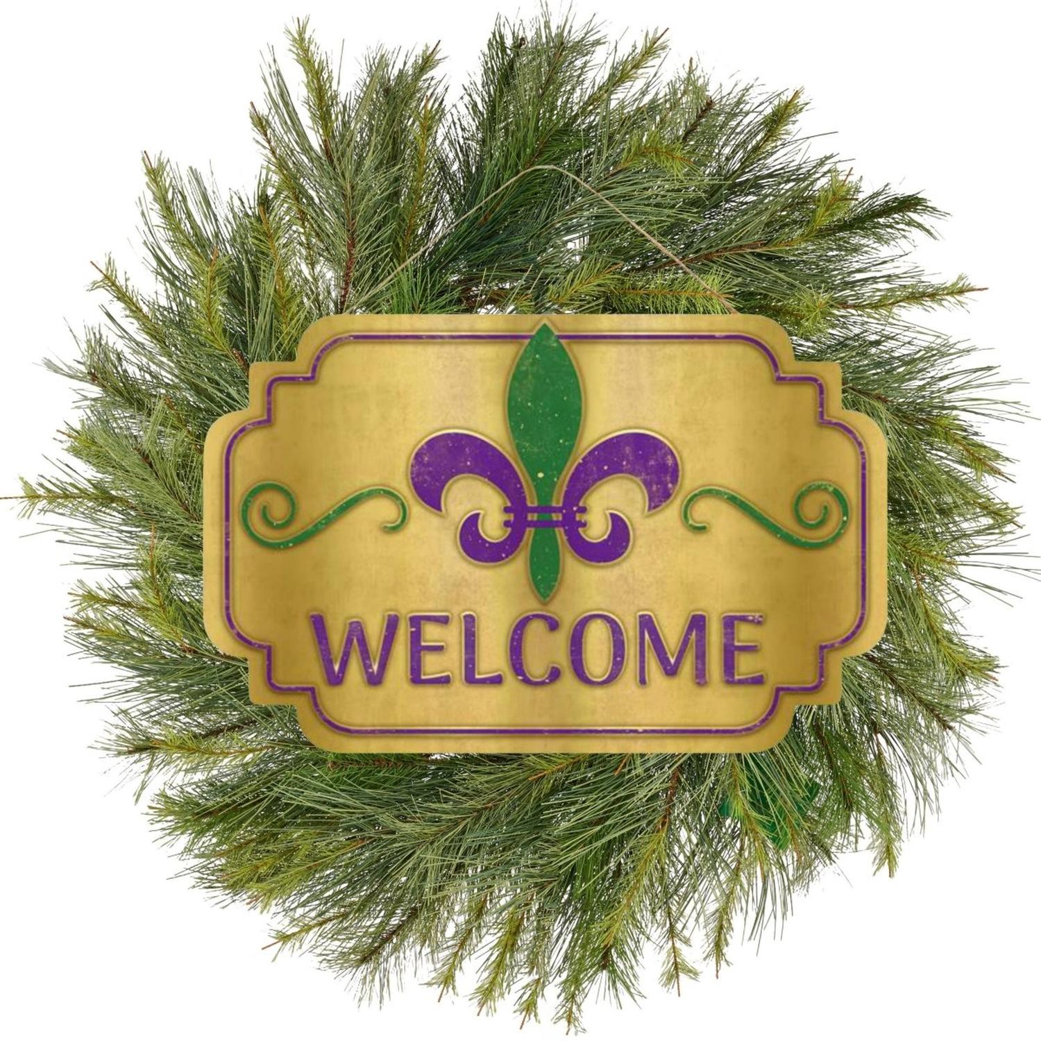12" Wooden Sign: Mardi Gras Welcome