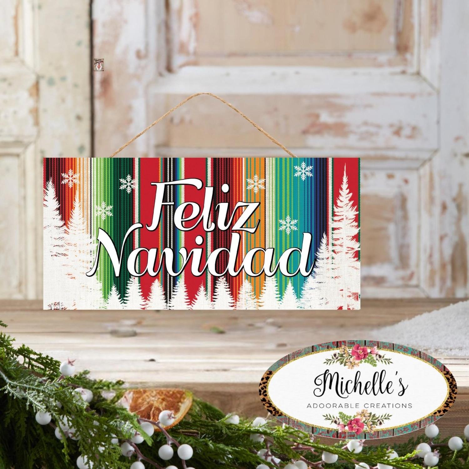 Shop For 12" Wooden Sign: Serape Feliz Navidad