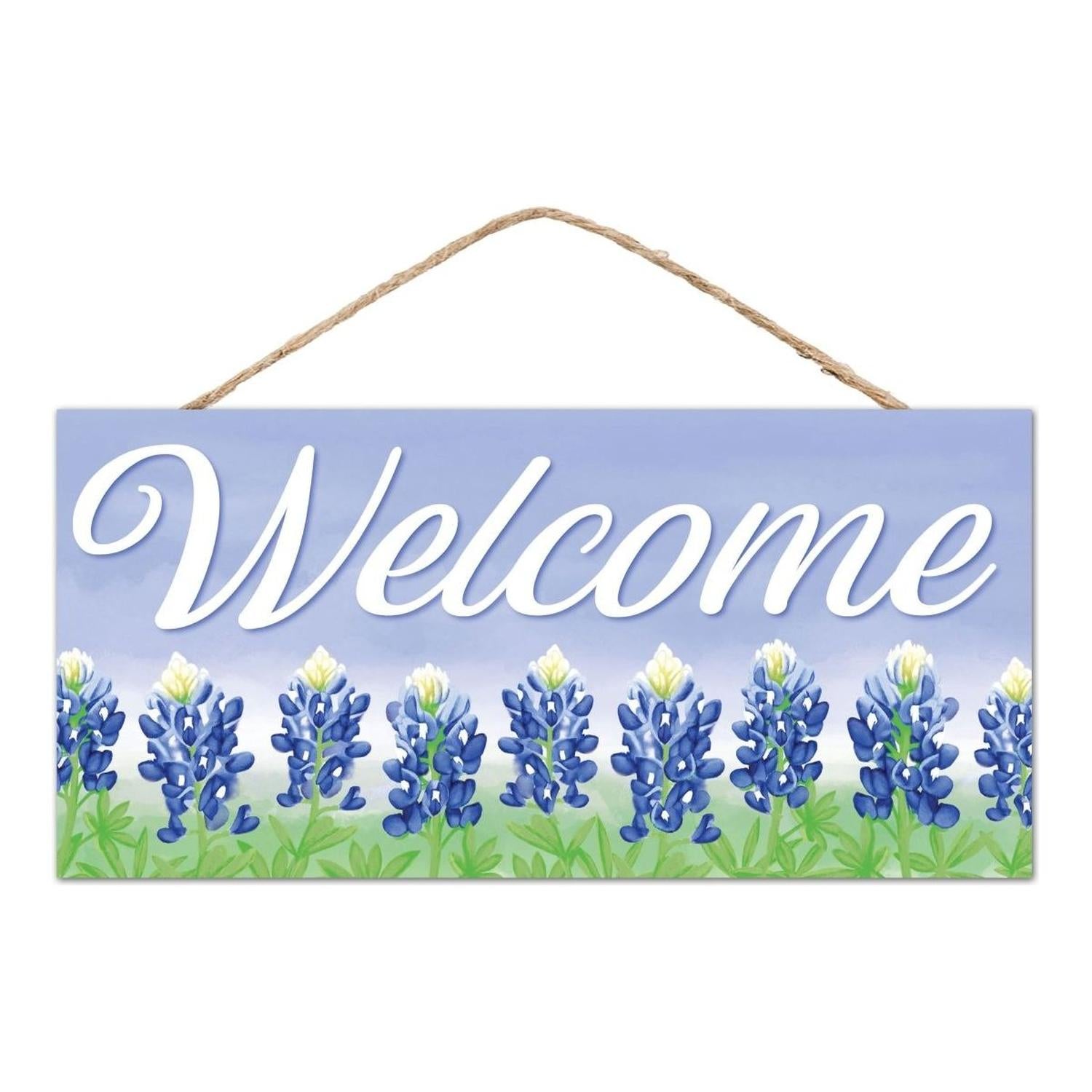12" Wooden Sign: Welcome Bluebonnets Light Blue