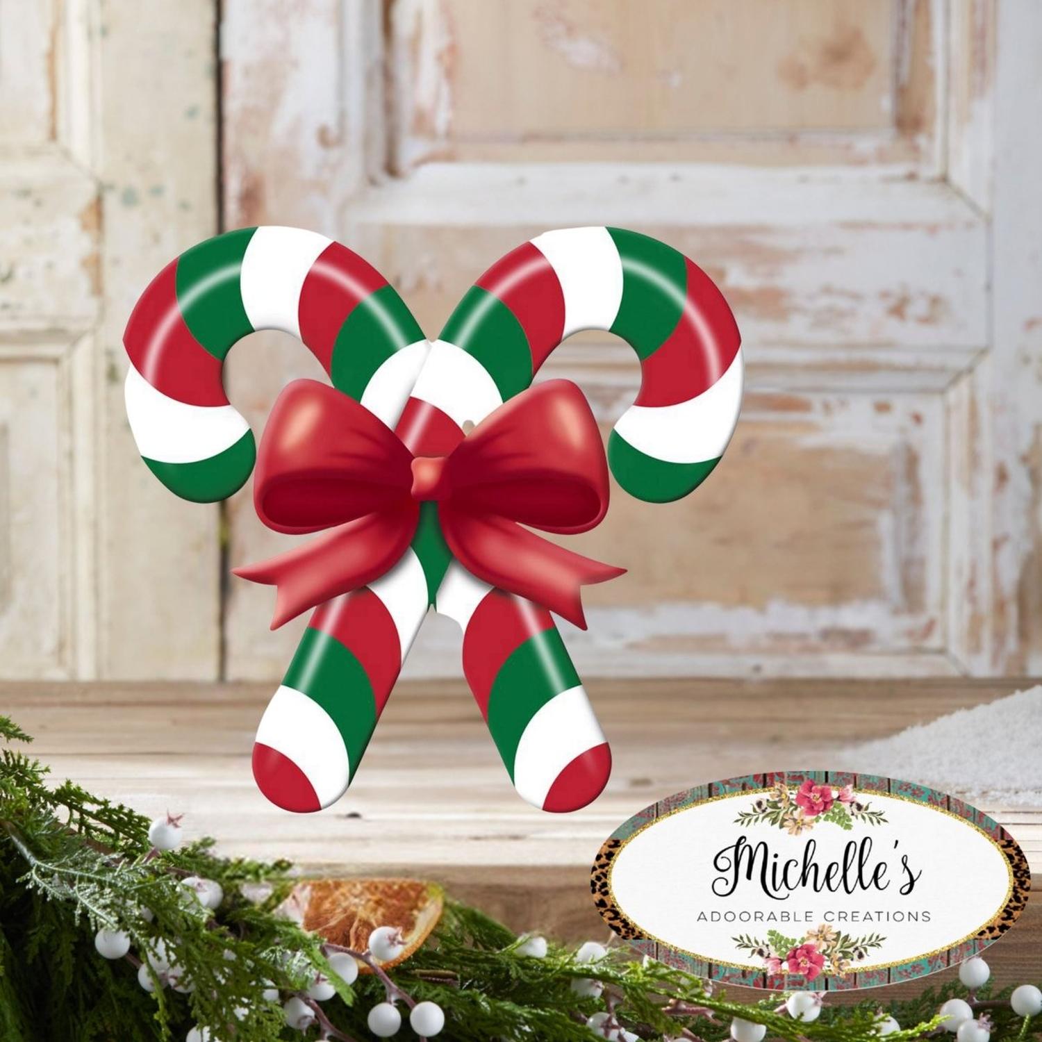 13" Metal Embossed Candy Canes: Red/Green