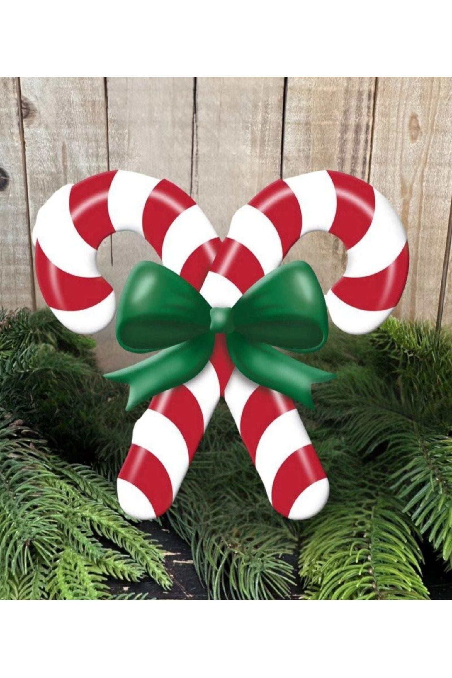 13 Lx12 H Metal Embossed Candy Cane Sign White Emerald Red