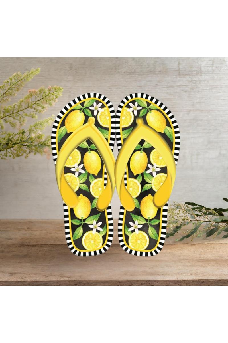 Shop For 13" Metal Embossed Flip Flops: Lemon Black