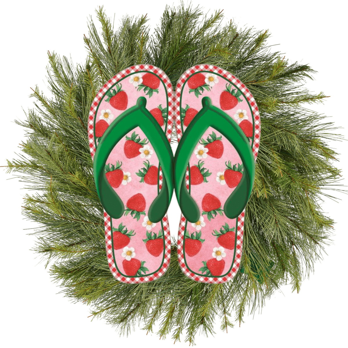 Shop For 13" Metal Embossed Flip Flops: Strawberry Gingham