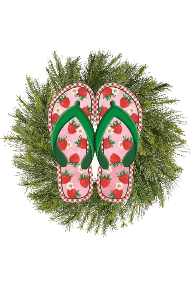 Shop For 13" Metal Embossed Flip Flops: Strawberry Gingham