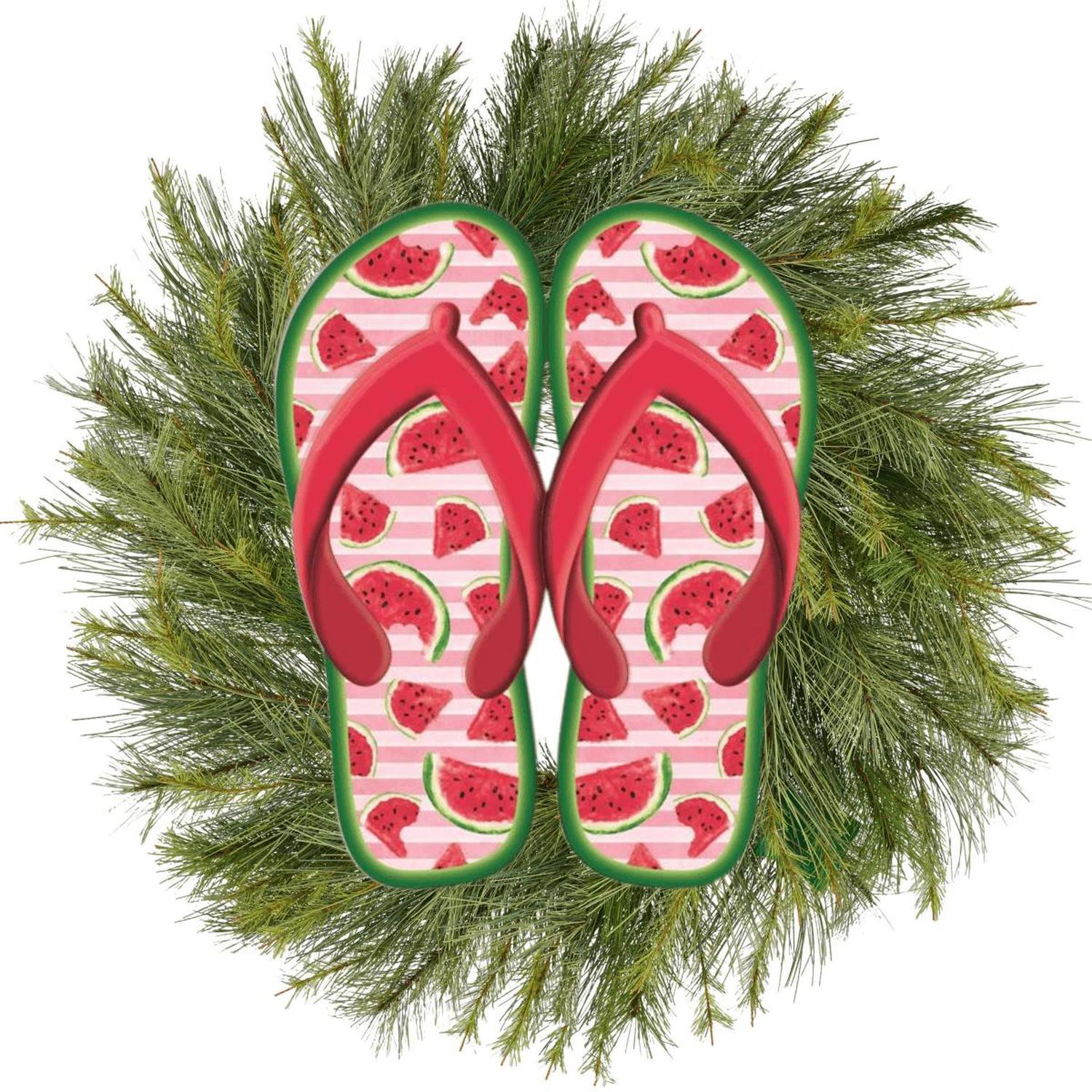 13" Metal Embossed Flip Flops: Watermelon Red