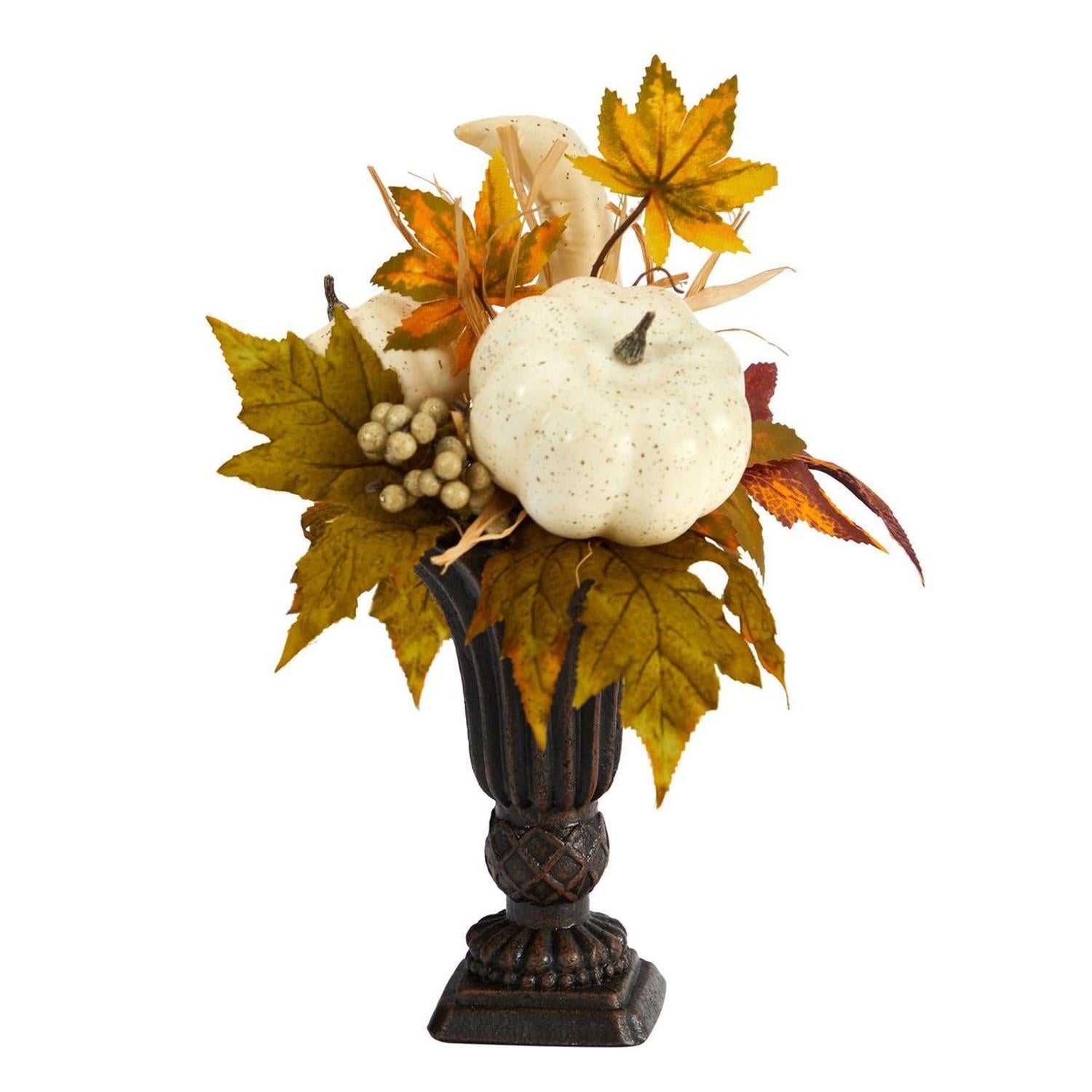 13” Fall Pumpkin and Berries Artificial Autumn Arrangement in Decorative Urn