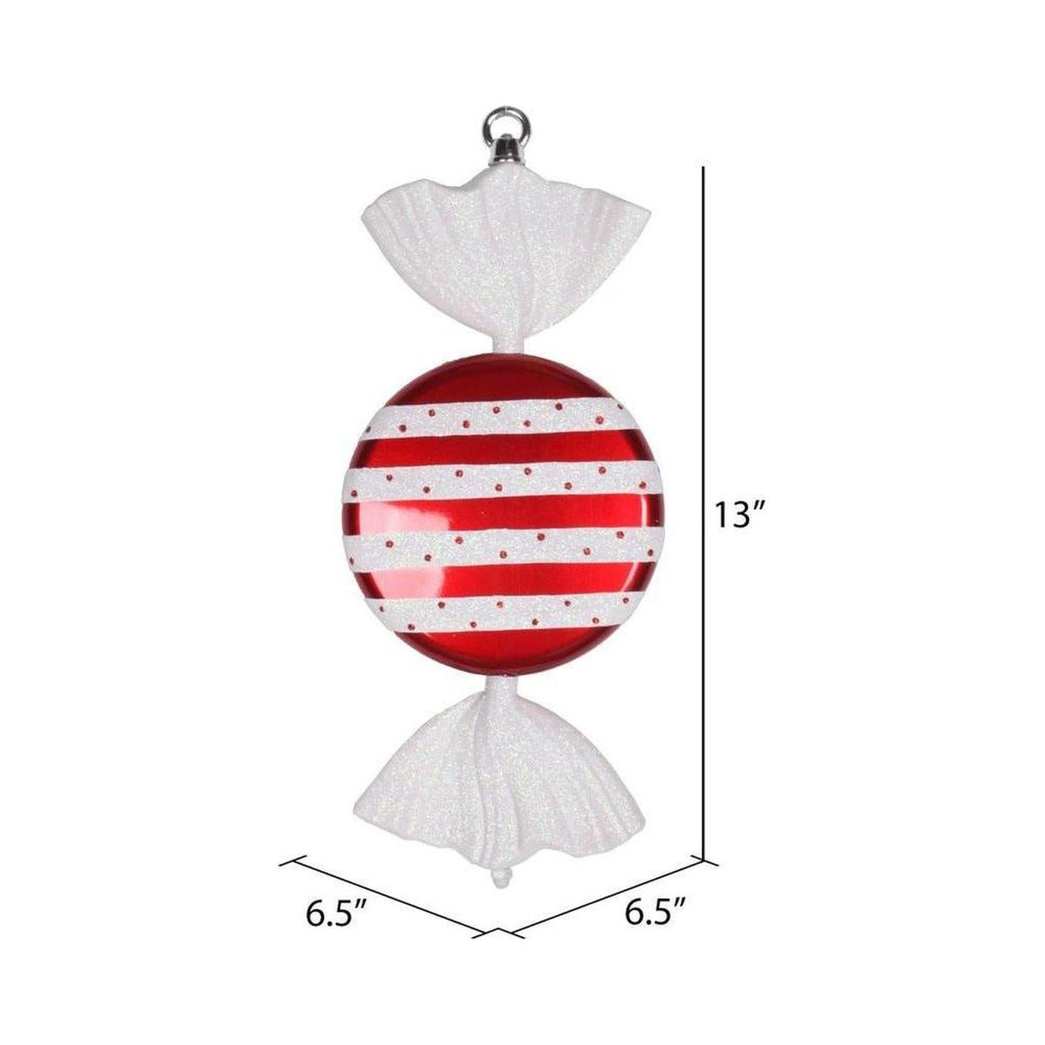 13" Red-White Striped Flat Candy Ornament