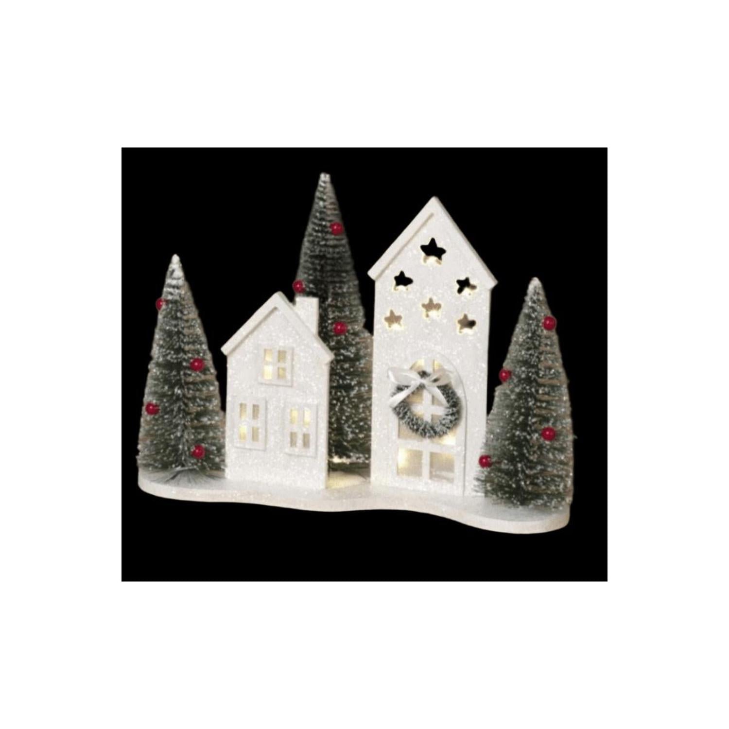 13" White Lighted Holiday House