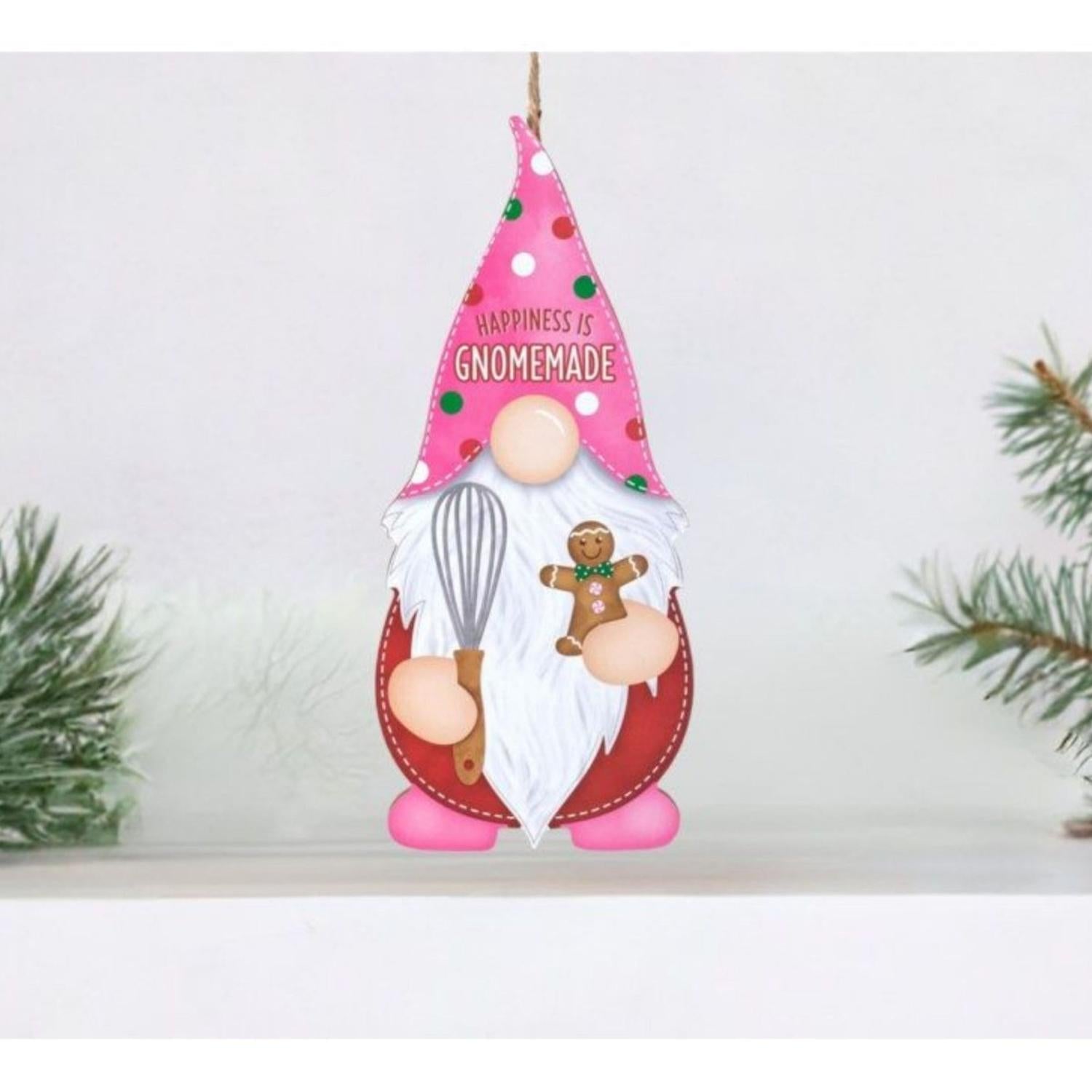 13" Wooden Gnome Shaped Sign: Happiness Gnomemade
