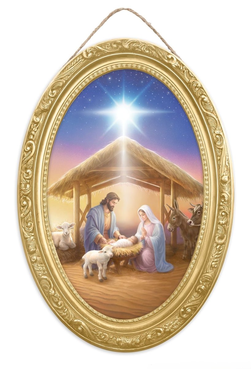 Shop For 13in Wooden Oval Sign: Holy Family Nativity