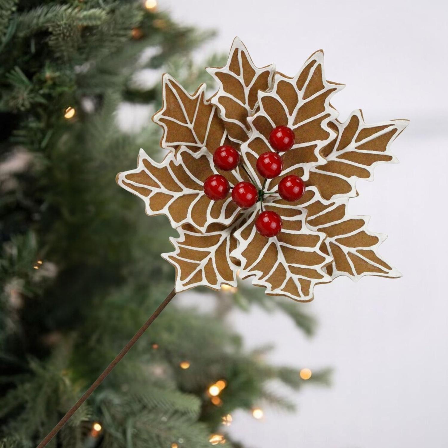 14" Gingerbread Poinsettia Stem