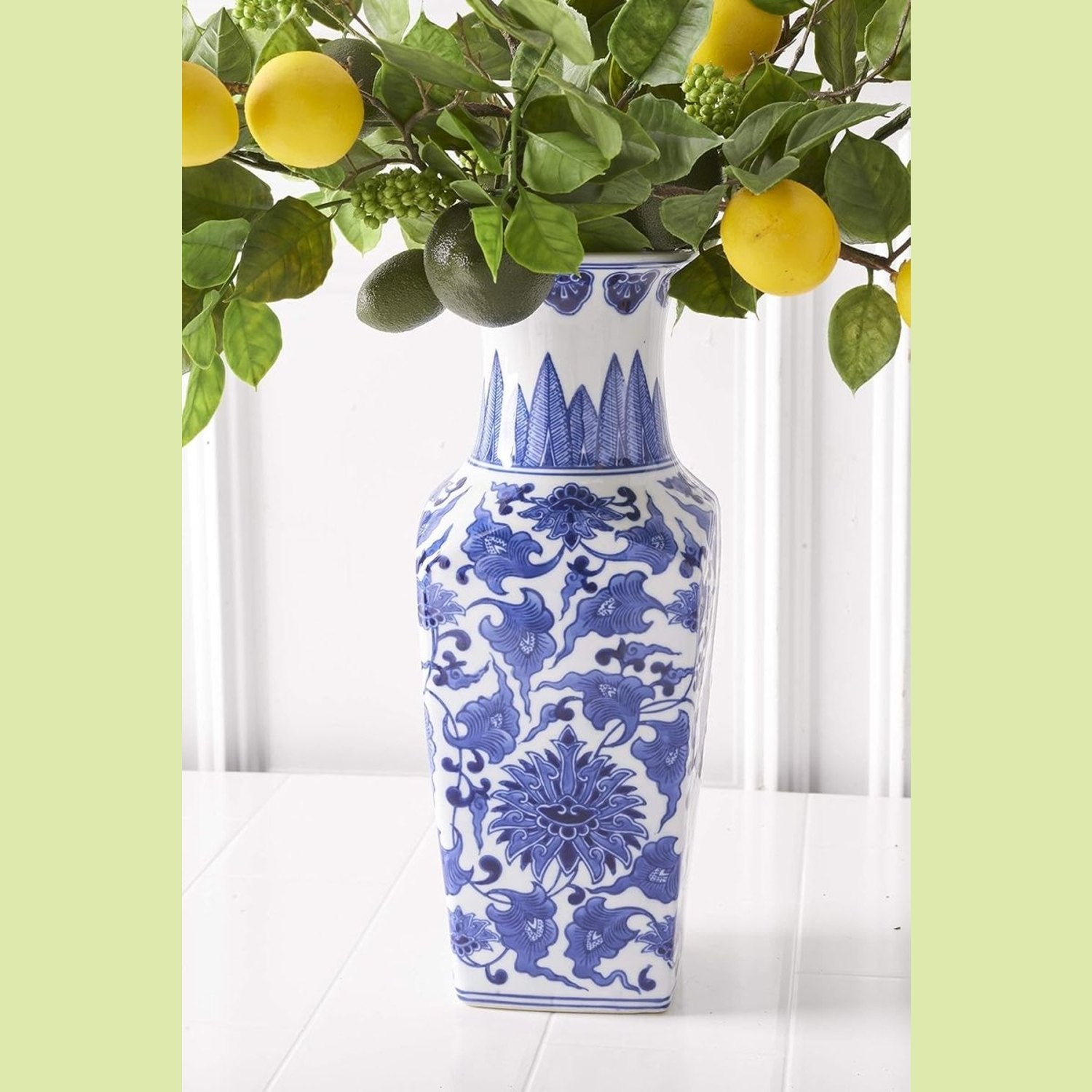 Shop For 14 Inch Ceramic Blue & White Chinoiserie Square Vase