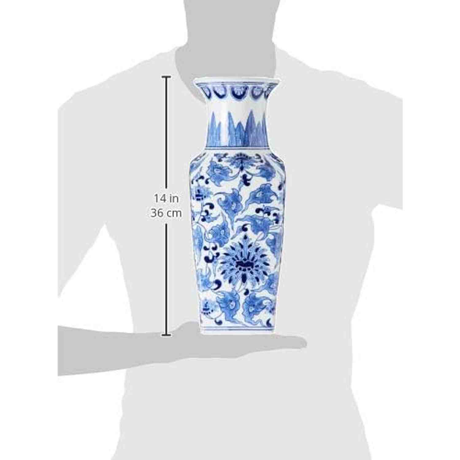Shop For 14 Inch Ceramic Blue & White Chinoiserie Square Vase
